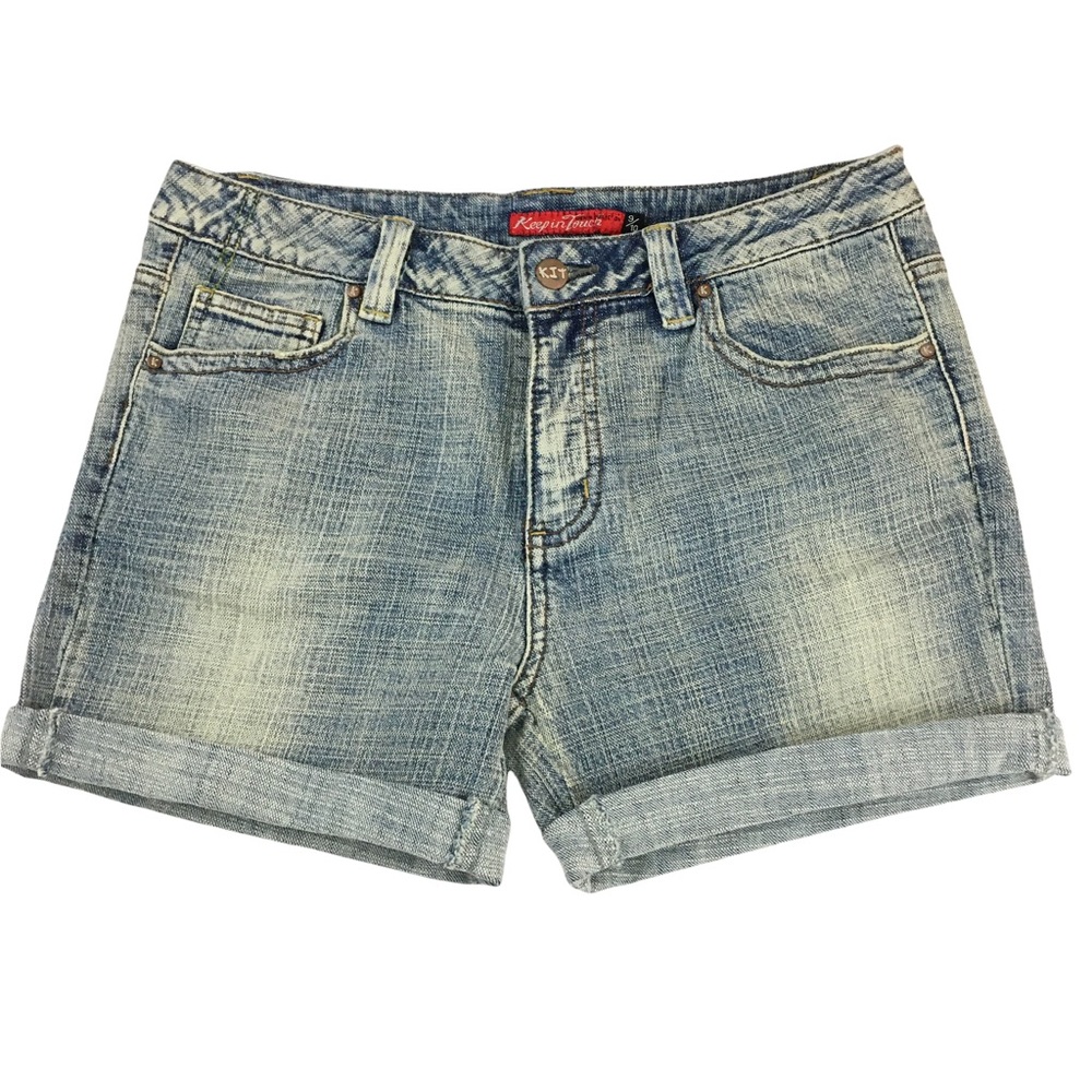 Keep In Touch Rolled Cuff Y2K Style Mid Rise Denim Shorts Size 10
